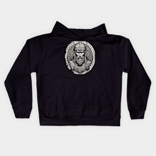 Noble Viking King Warrior with Ornate Celtic Knot Armor in black and grey Kids Hoodie